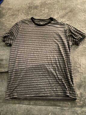 Black and Gray Horizontal Stripe Ringer Tee